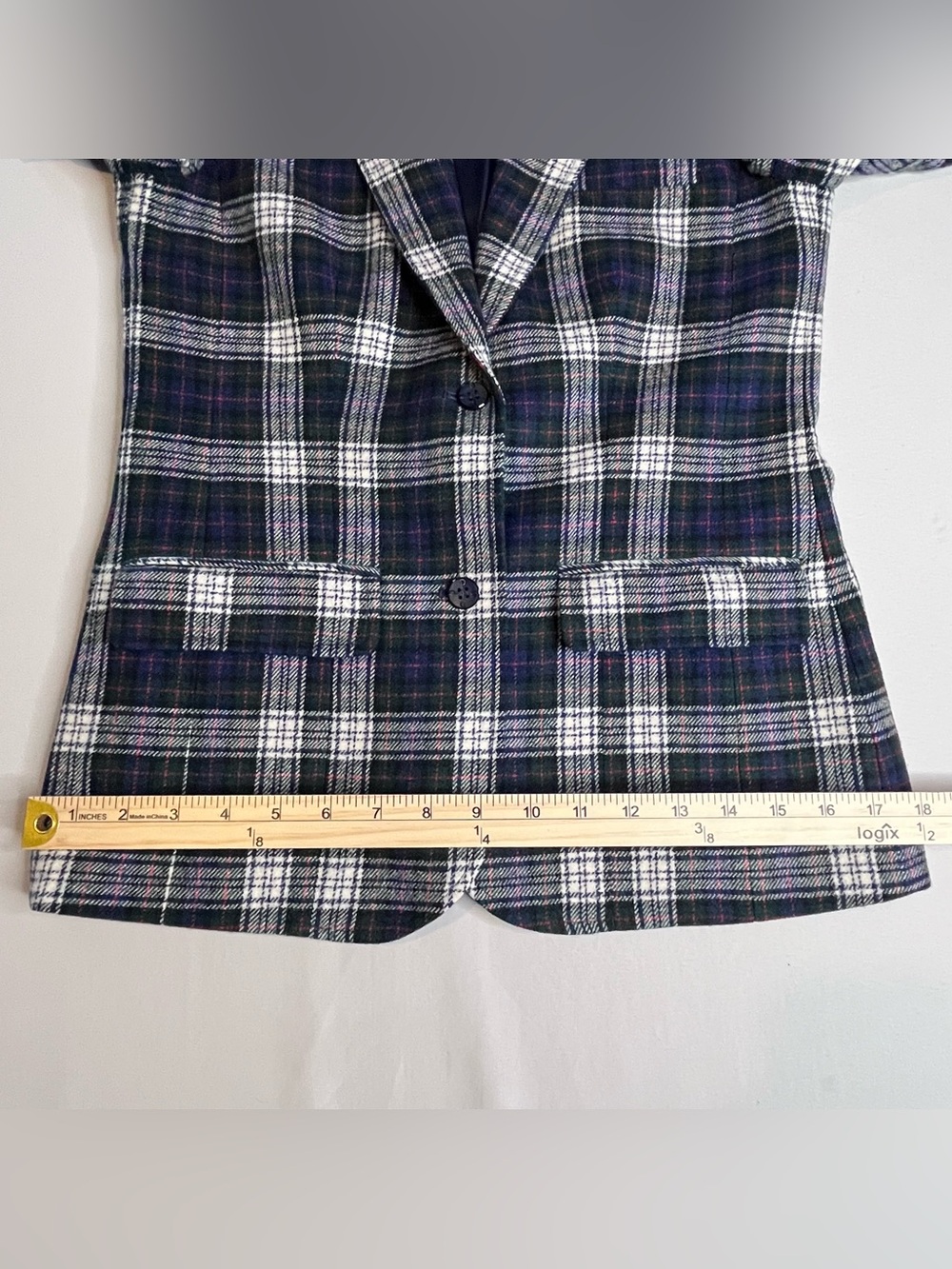 Vintage Plaid Pendleton Two-Button Blazer Jacket in Navy and White Size 6 - Picture 4 of 11